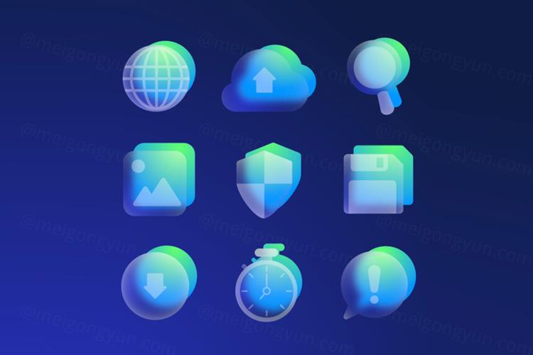 荧光绿渐变透明毛玻璃EPS矢量图标合辑设计素材