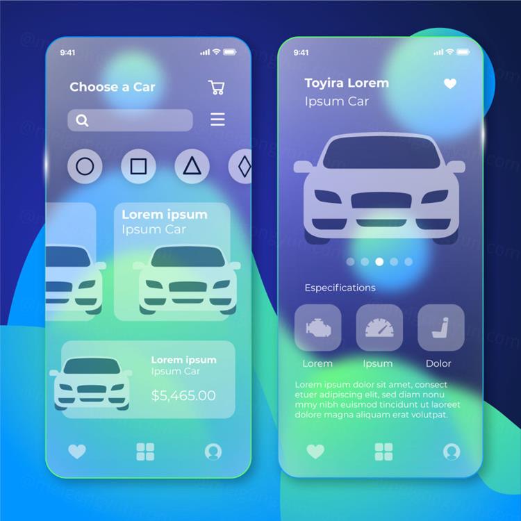 荧光绿渐变透明毛玻璃EPS矢量汽车销售界面UI设计素材