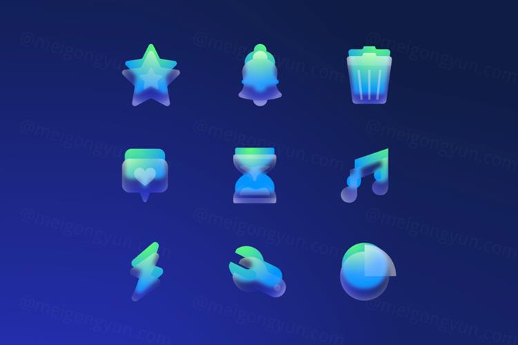 荧光绿渐变透明毛玻璃EPS矢量图标合辑设计素材