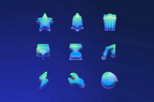 荧光绿渐变透明毛玻璃EPS矢量图标合辑设计素材