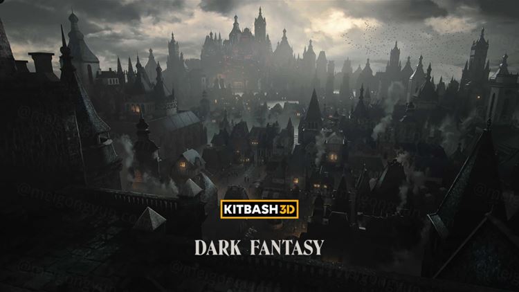 3A游戏大作暗黑幻想哥特式城堡尖塔大厦城市建筑3D模型素材