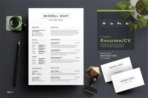 优雅简约的商务简历名片多格式通用模板素材 Resume/CV