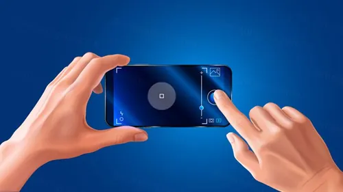 未来3D立体科技触摸屏手机屏幕蓝色背景EPS矢量插画