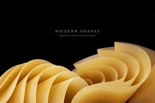 高质量极简主义现代抽象波浪形状背景素材 Modern Wavy Shapes On A Black Background