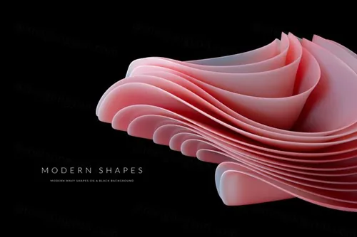 高质量极简主义现代抽象波浪形状背景素材 Modern Wavy Shapes On A Black Background