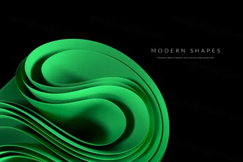 高质量极简主义现代抽象波浪形状背景素材 Modern Wavy Shapes On A Black Background