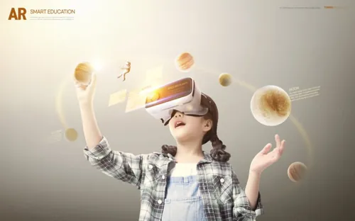 智能教育AR/VR虚拟现实在线培训概念宣传海报PSD模板