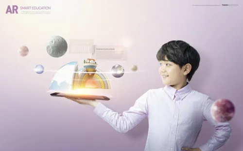智能教育AR/VR虚拟现实在线培训概念宣传海报PSD模板