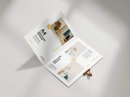 折叠A4小册子传单宣传页设计提案样机PSD模板 Folded A4 brochure mo