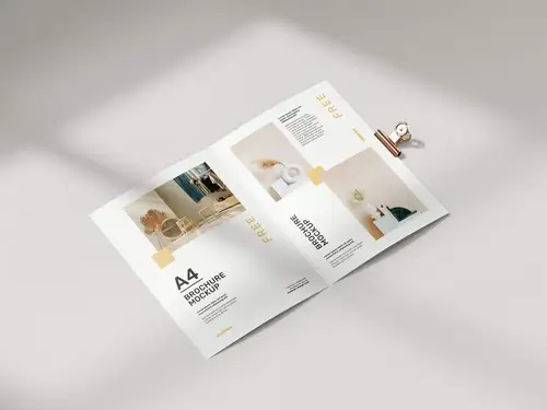 折叠A4小册子传单宣传页设计提案样机PSD模板 Folded A4 brochure mo