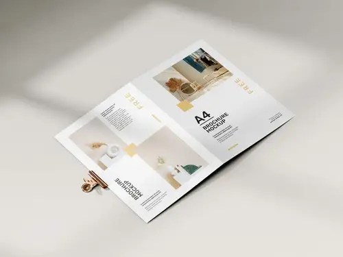 折叠A4小册子传单宣传页设计提案样机PSD模板 Folded A4 brochure mo