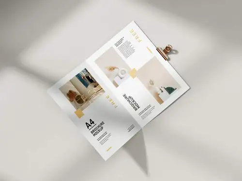 折叠A4小册子传单宣传页设计提案样机PSD模板 Folded A4 brochure mo