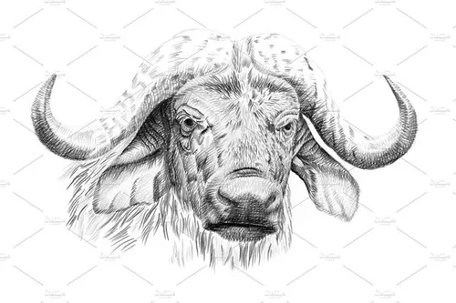 手工绘制公牛素描插画 Portrait of bufallo drawn by hand