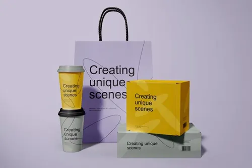 手提袋纸杯鞋盒服装品牌包装设计贴图展示样机PSD模板  Br