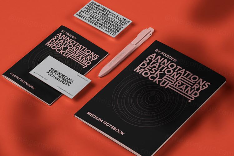 笔记本名片笔文具场景品牌VI设计提案样机 Desk Psd Stationery Branding Mockup