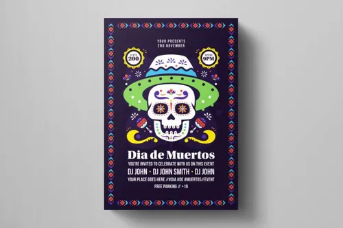 墨西哥亡灵节音乐派对活动海报模板 Dia De Los Muertos Flyer Template