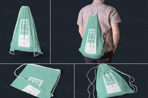 抽绳袋运动袋展示模型 5-drawstring-bag-mockups