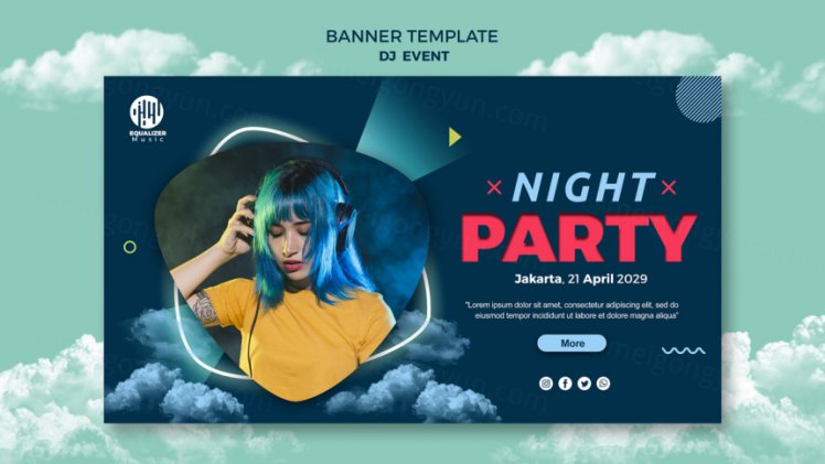 音乐派对DJ酒吧迪厅夜场宣传广告海报PSD模板 Music party social media post template