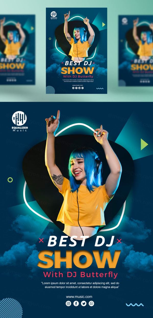 音乐派对DJ酒吧迪厅夜场宣传广告海报PSD模板 Music party social media post template