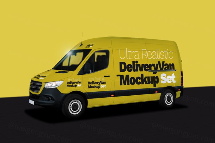 箱式汽车车身贴图展示模版 Ultra Realistic Delivery Van Mockup Set
