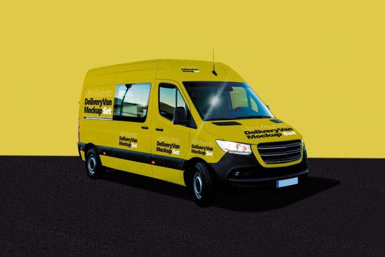 箱式汽车车身贴图展示模版 Ultra Realistic Delivery Van Mockup Set