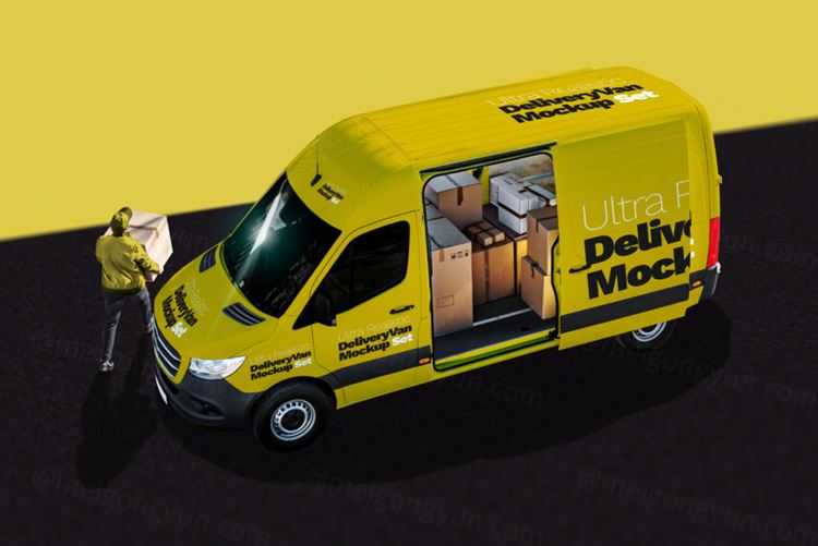 箱式汽车车身贴图展示模版 Ultra Realistic Delivery Van Mockup Set