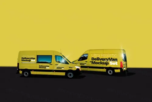 箱式汽车车身贴图展示模版 Ultra Realistic Delivery Van Mockup Set