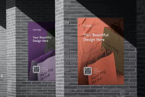 户外皱巴巴的宣传单海报广告设计贴图展示样机PSD模板 Wal