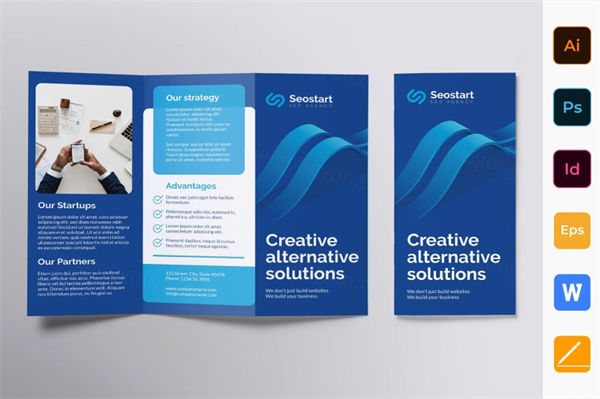 SEOSEM推广服务企业三折页宣传单设计模板 SEO Agency Brochure Trifold