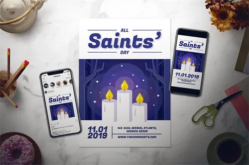 年万圣节主题活动海报设计模板 All Saints’ Day Flyer Set