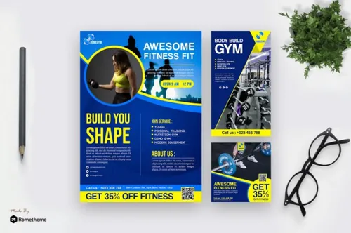 健身俱乐部宣传广告设计素材包 Fitness – Modern Template Pack