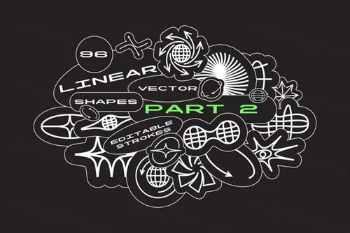 复古酸性艺术未来派赛博朋克几何抽象行星箭头旋涡图形素材 96
