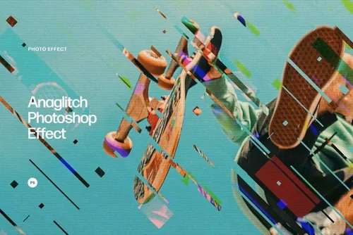 高质量几何形状方块故障艺术照片特效抽象海报PSD模板 Ana