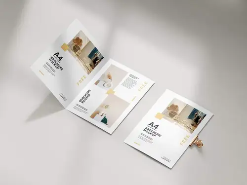 折叠A4小册子传单宣传页设计提案样机PSD模板 Folded A4 brochure mo