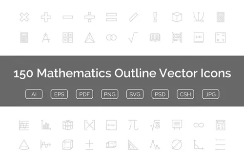 150数学相关的图标 150 Mathematics Outline Vecto