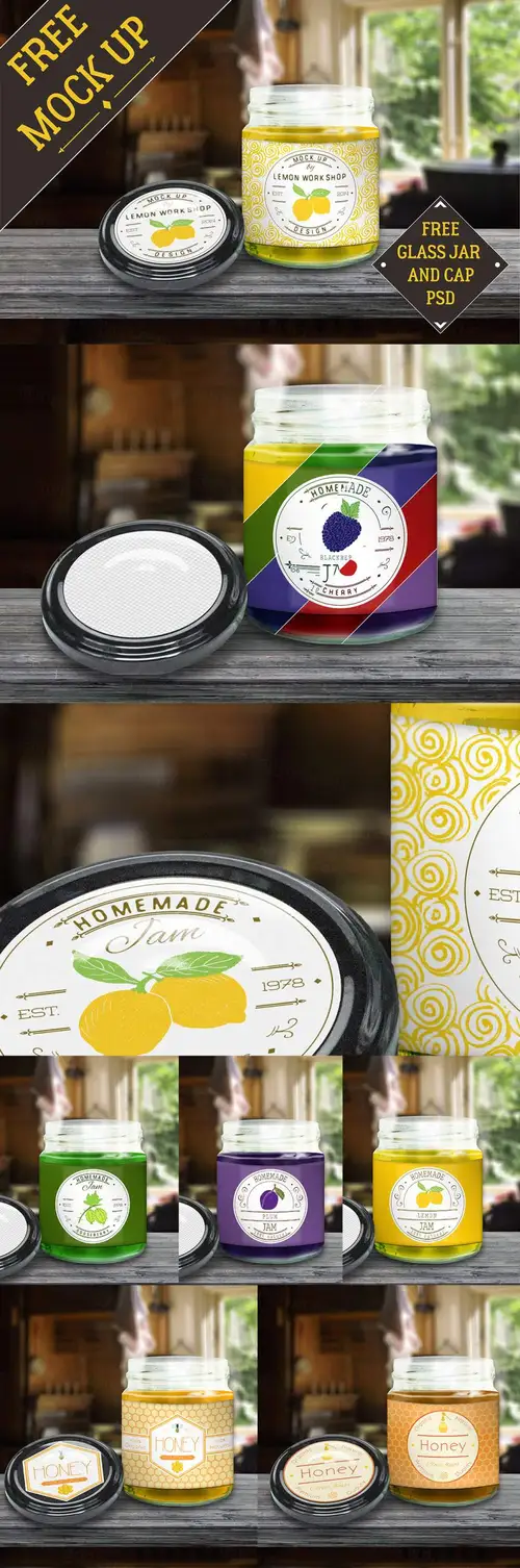 蜂蜜玻璃罐贴图展示样机模版 Glass Jam Jar Free Mockup 样机模版