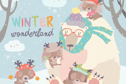 林地里的北极熊和小鹿矢量插画elements-polar-bear-with-cute-little-deers