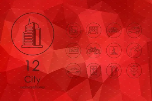 城市线型图标 12 city line icons