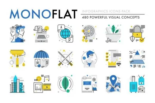 科技互联网创意图表图标 Monoflat Infographics Icons