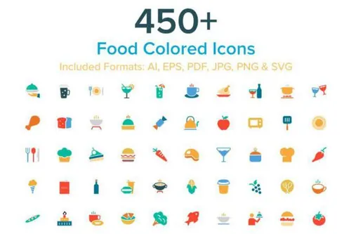 450 个彩色食物图标 450  Food Colored Icons