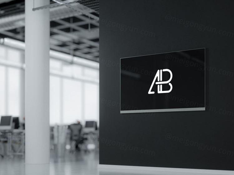 电视贴图样机PSD模板Modern Digital Signage Mockup