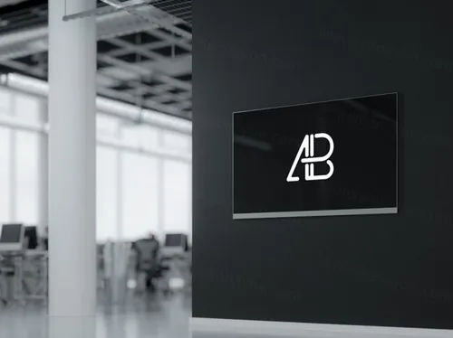 电视贴图样机PSD模板Modern Digital Signage Mockup