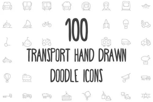 100个交通工具手绘图标 100 Transport Hand Drawn Do