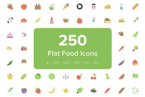 250个食物扁平化图标 250 Food Flat Vector Icons