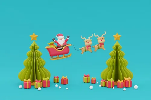 三维渲染可爱卡通圣诞节日装饰品3D插画背景高清图片素材