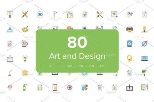 80个艺术和设计相关的扁平化图标 80 Art and Design Flat