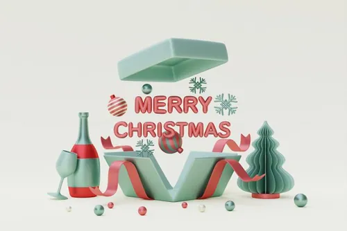 三维渲染可爱卡通圣诞节日装饰品3D插画背景高清图片素材