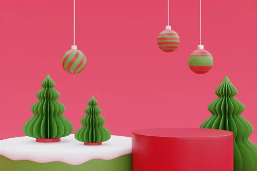 三维渲染可爱卡通圣诞节日装饰品3D插画背景高清图片素材