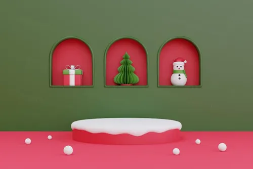 三维渲染可爱卡通圣诞节日装饰品3D插画背景高清图片素材