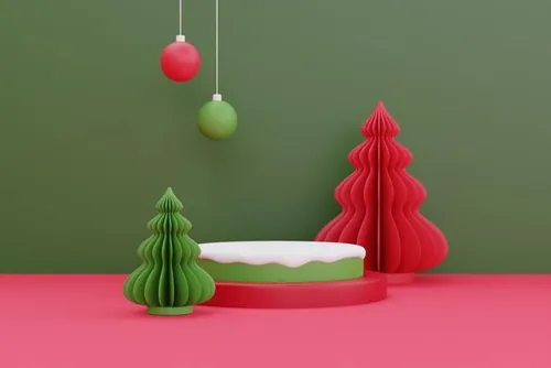 三维渲染可爱卡通圣诞节日装饰品3D插画背景高清图片素材